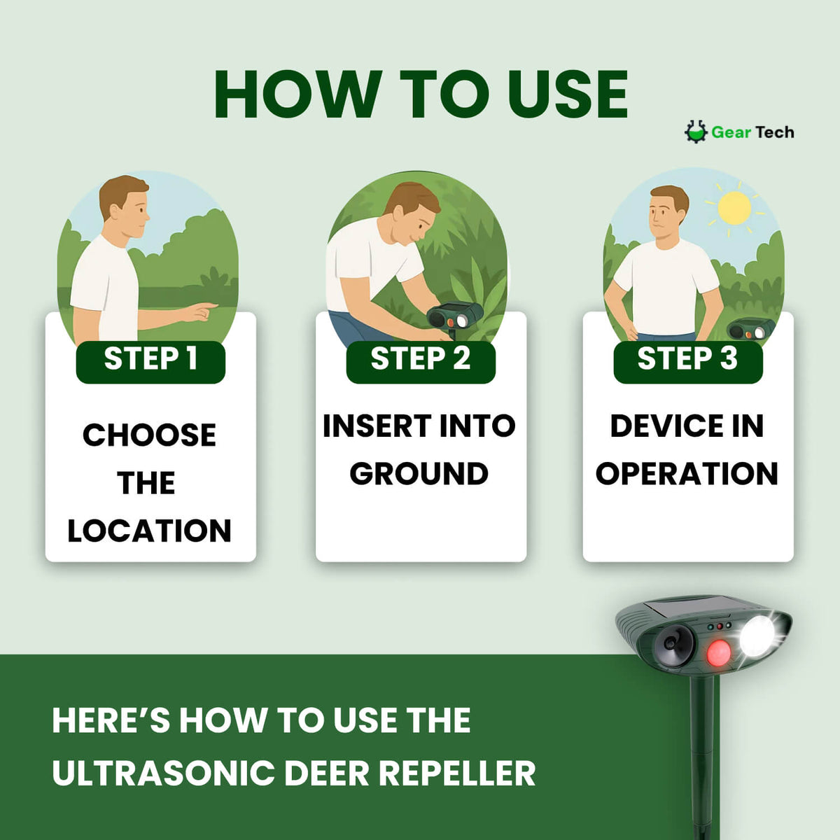 Ultrasone Hertenafweer op Zonne-Energie voor Tuin met Bewegingssensor Dierverjager 2425sqft Bescherming | Sulvida
