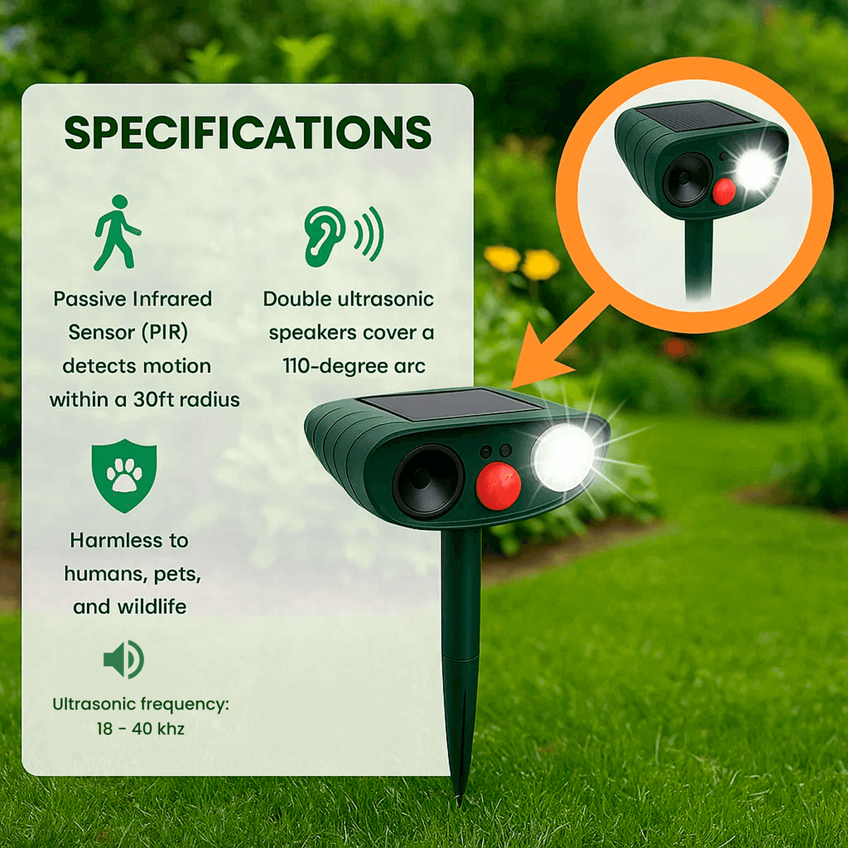 Ultrasone Hertenafweer op Zonne-Energie voor Tuin met Bewegingssensor Dierverjager 2425sqft Bescherming | Sulvida