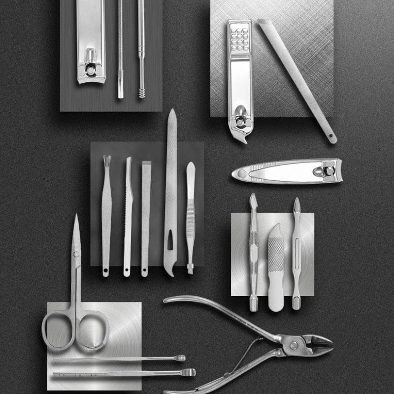 19-teiliges Maniküre-Set aus Edelstahl mit Nagelknipser, Pediküre-Werkzeugen und professionellem Etui für die Nagelpflege | Sulvida