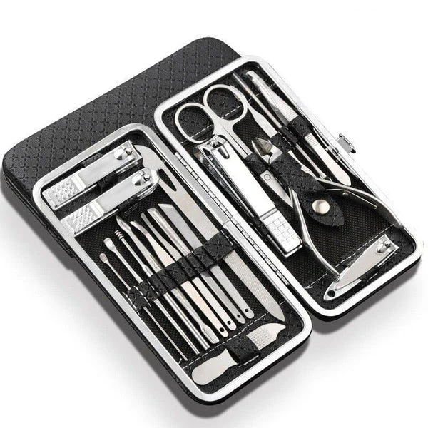 19-teiliges Maniküre-Set aus Edelstahl mit Nagelknipser, Pediküre-Werkzeugen und professionellem Etui für die Nagelpflege | Sulvida