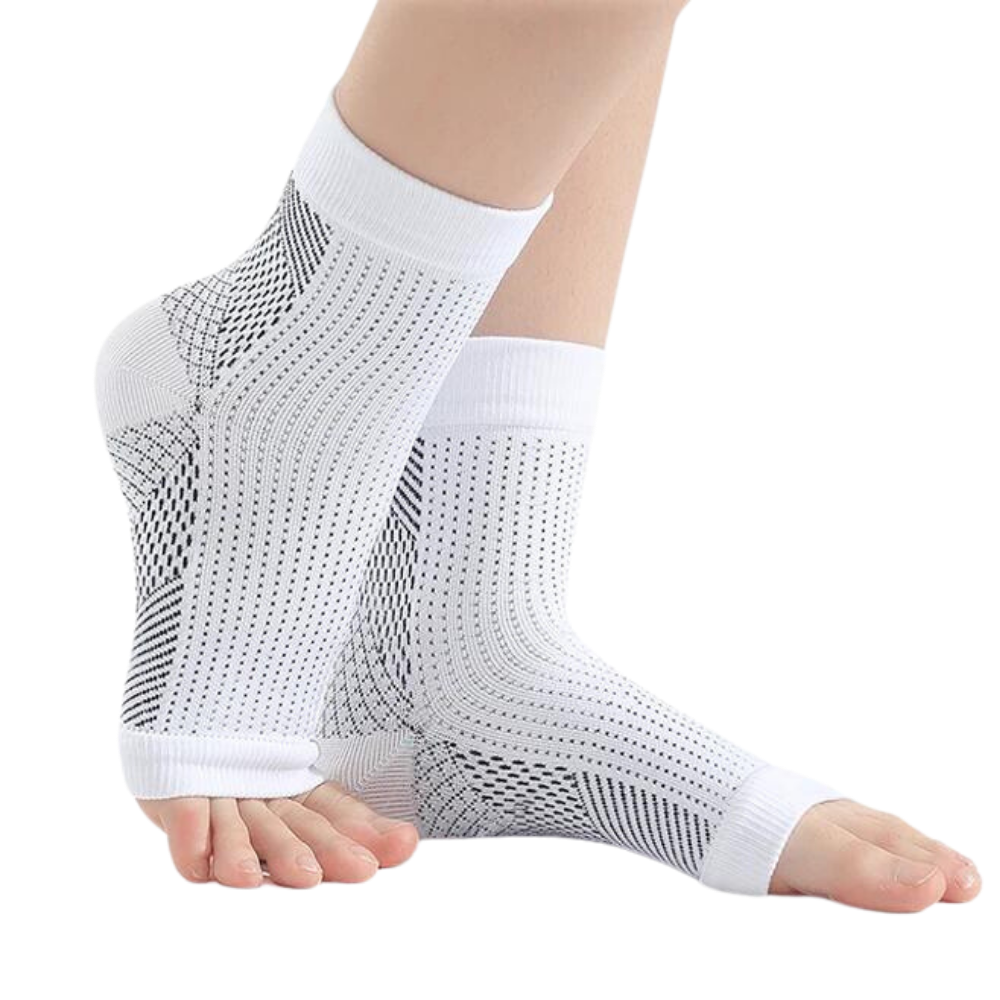 Compressiesokken Open Teen Nylon Zwart Wit Maat S-M L-XL Pijnverlichting Bloedsomloop Plantaire Fascia Steun | Sulvida