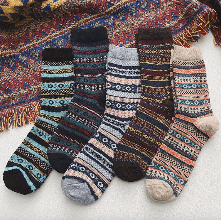 Scandinavische Winterwollen Sokken - Warme Gebreide Sokken met Tijdloos Patroon voor Heren en Dames - Hoge Kwaliteit Wol-Katoenmix - Set van 5 Paar | Sulvida