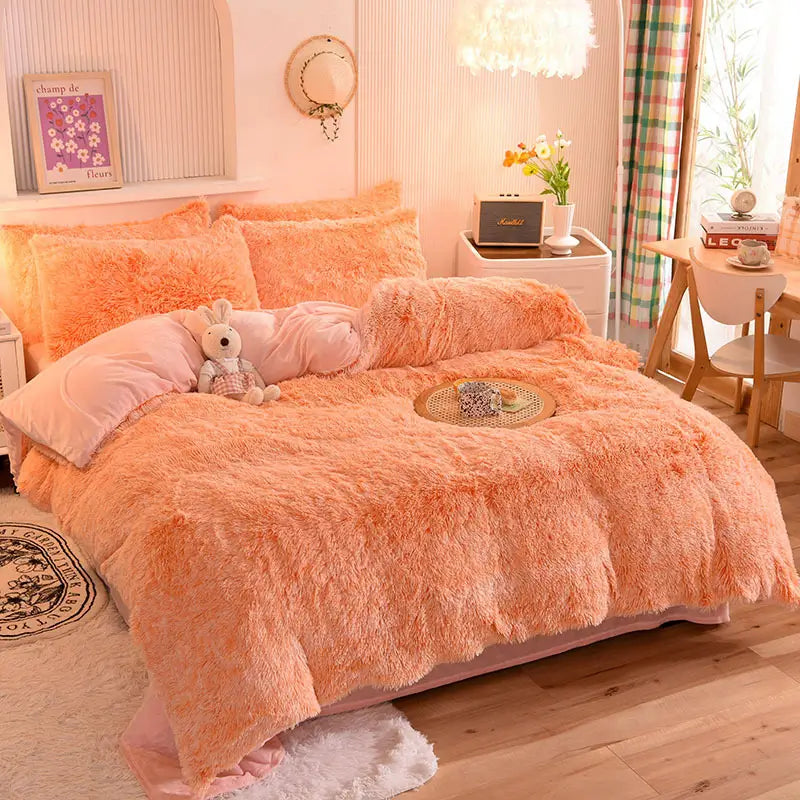 Plüsch-Fleece-Bettwäsche-Set, winterwarm, Teddy, 3-4-teilig, mit Bezug, Laken und Kissenbezügen | Sulvida