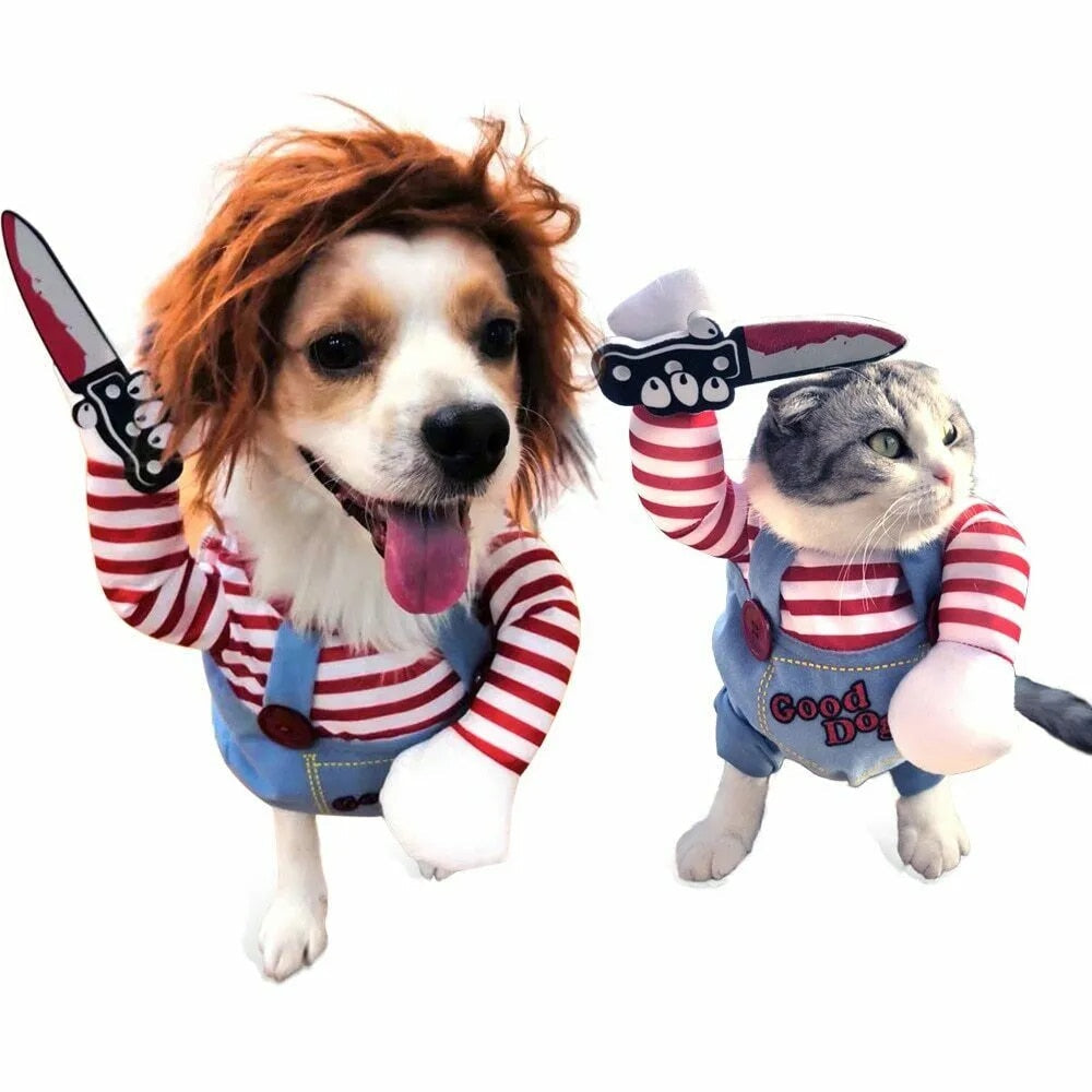 Huisdierkostuum Halloween Horror Doll Transformatie Hond Kat Gestreept Feestoutfit Verkleedkleding XS-XL | Sulvida