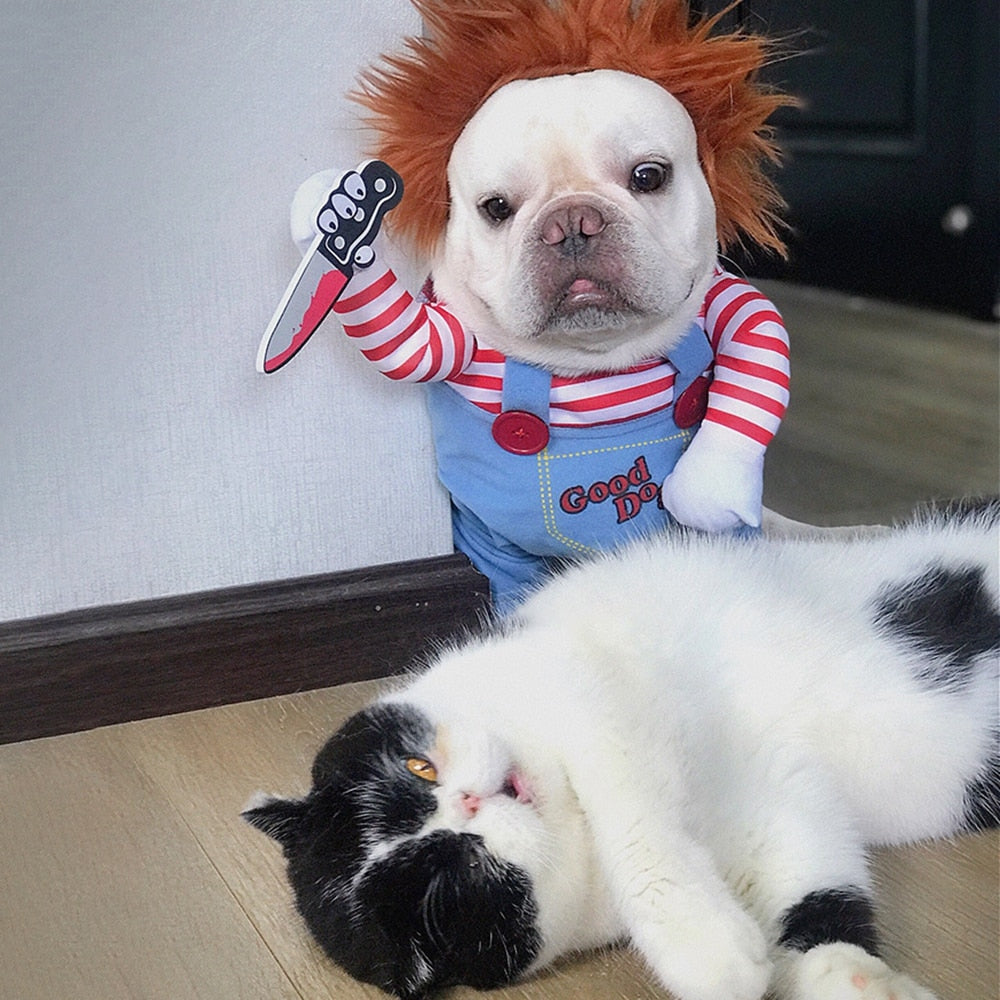 Huisdierkostuum Halloween Horror Doll Transformatie Hond Kat Gestreept Feestoutfit Verkleedkleding XS-XL | Sulvida