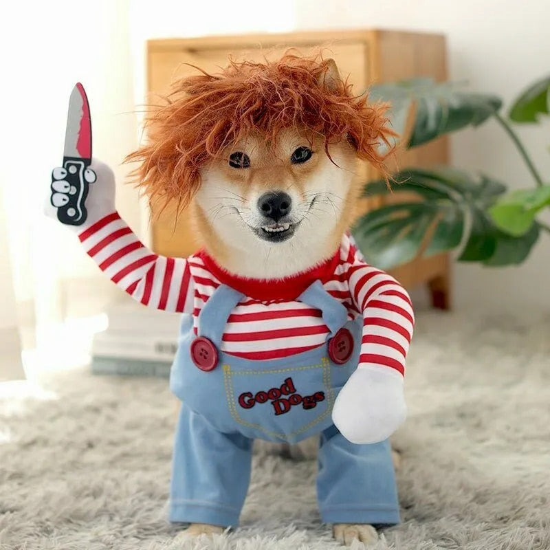 Huisdierkostuum Halloween Horror Doll Transformatie Hond Kat Gestreept Feestoutfit Verkleedkleding XS-XL | Sulvida