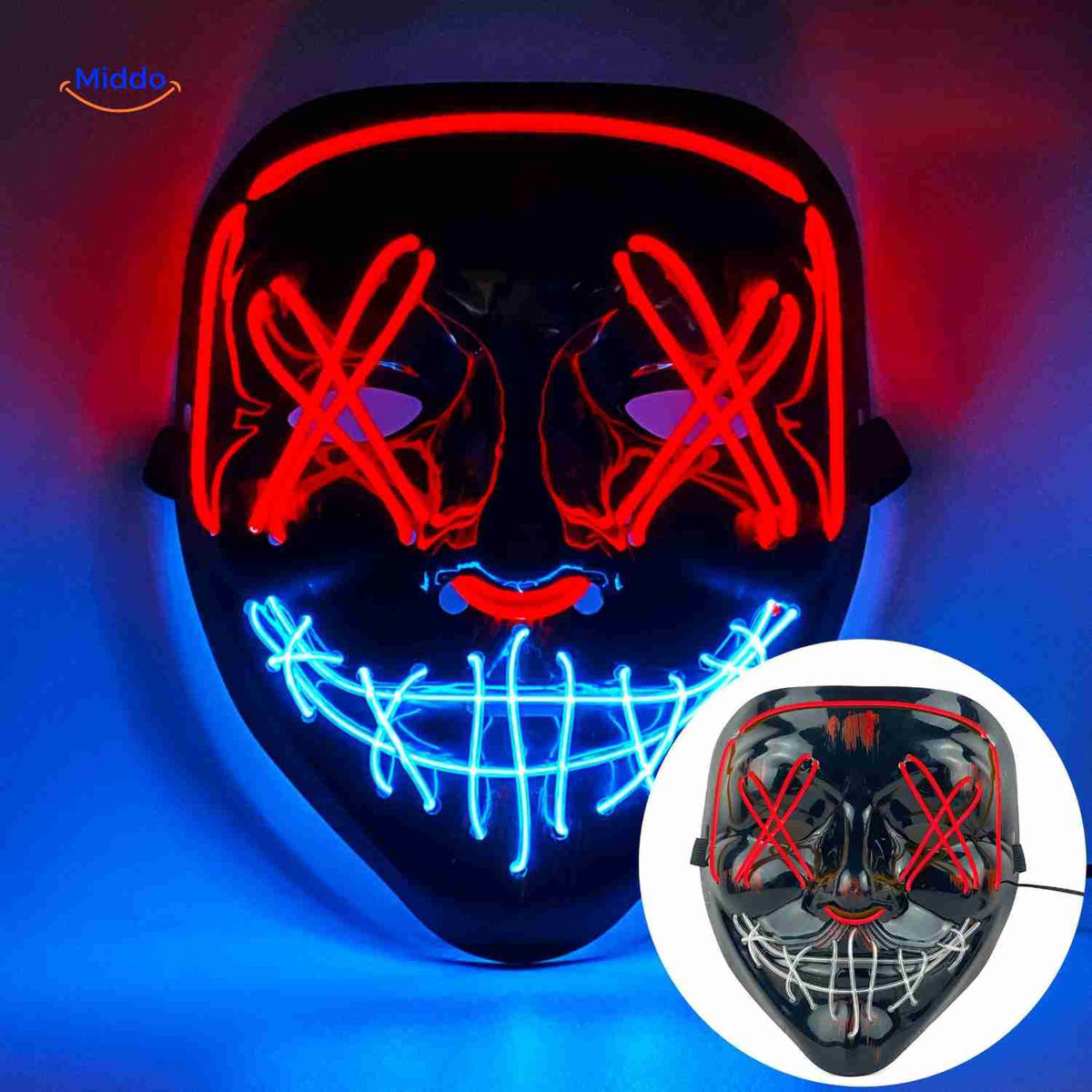 Lichtgevend LED-masker voor feesten en evenementen | Horror gezichtsmasker met EL-verlichting en aanpasbare bandjes | Sulvida