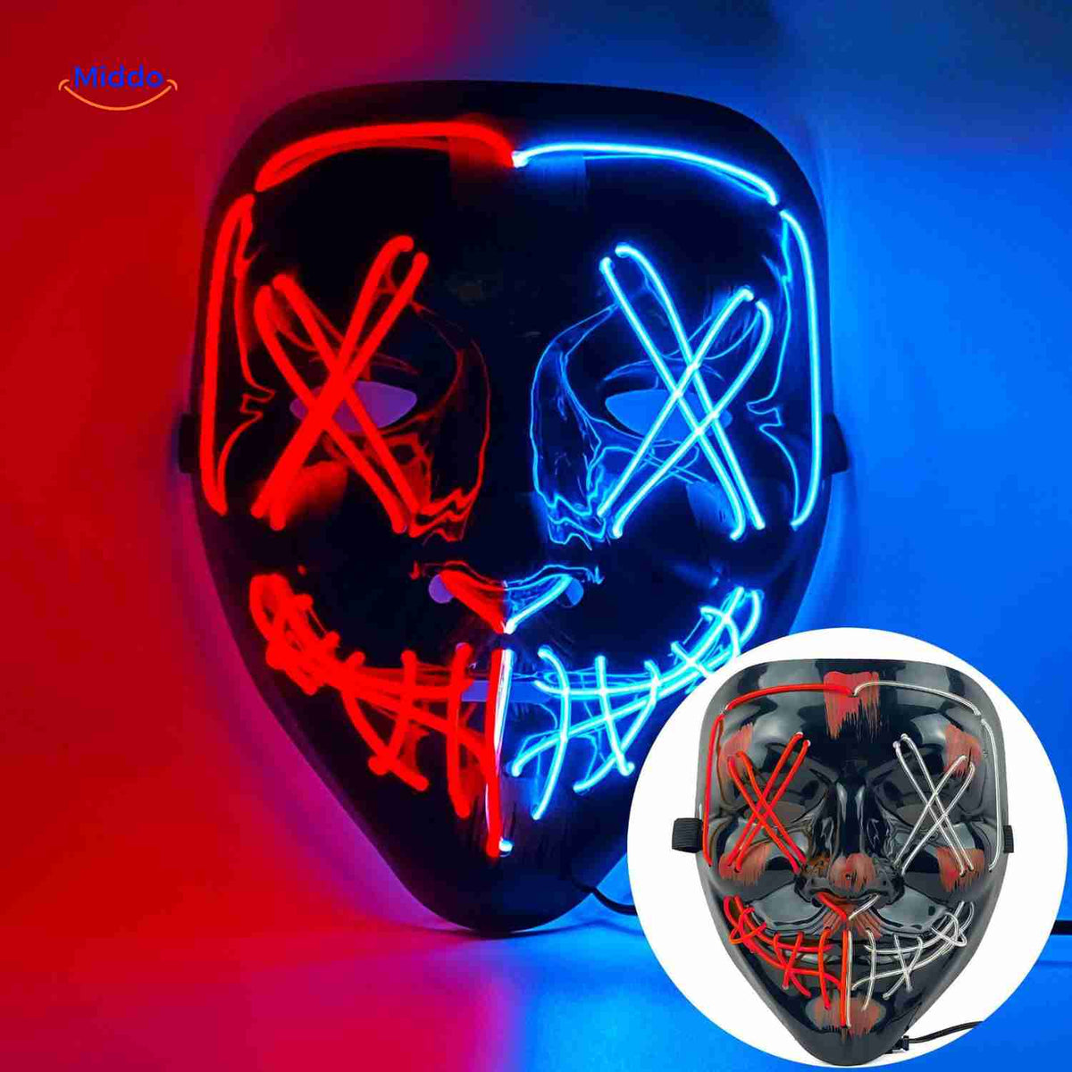 Lichtgevend LED-masker voor feesten en evenementen | Horror gezichtsmasker met EL-verlichting en aanpasbare bandjes | Sulvida