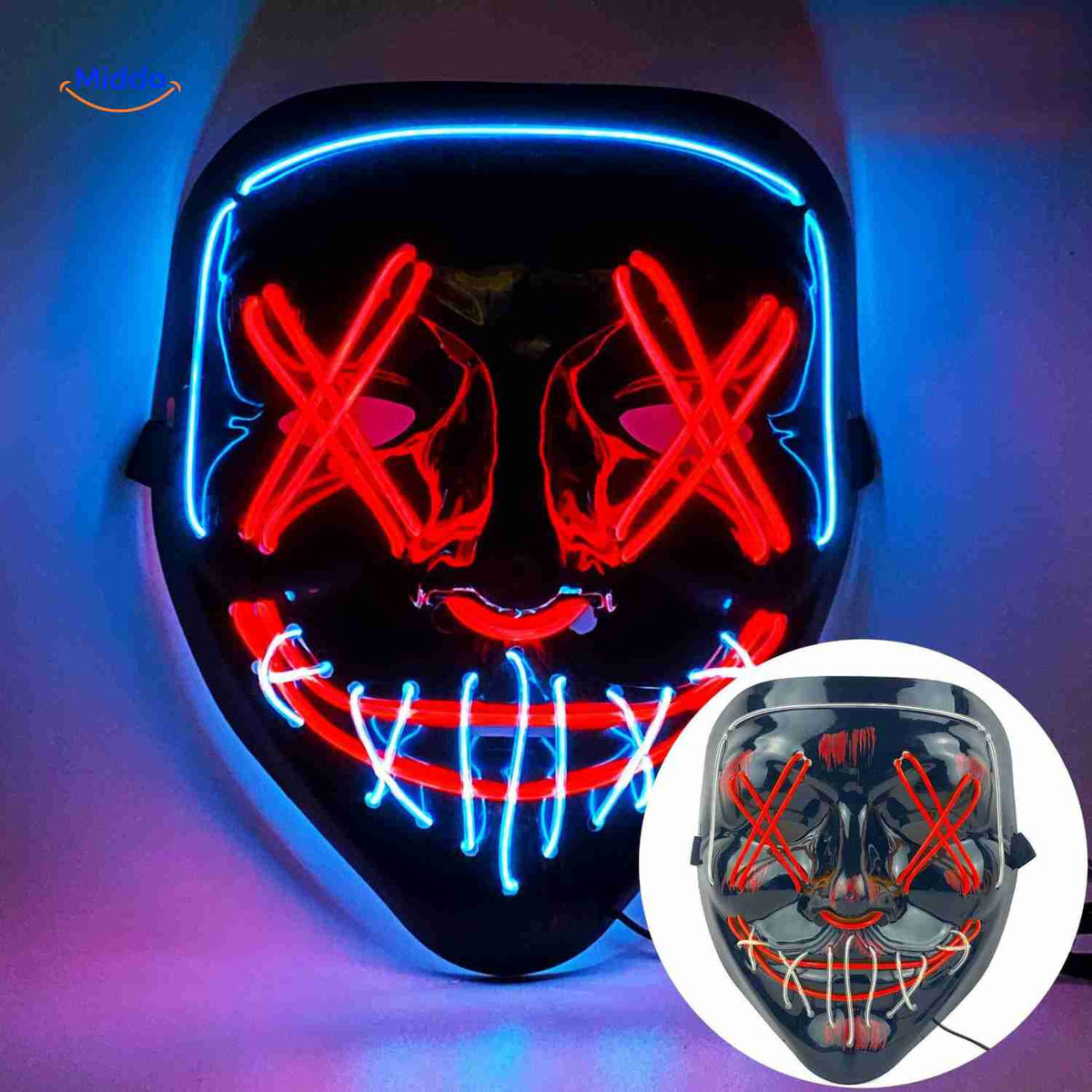 Lichtgevend LED-masker voor feesten en evenementen | Horror gezichtsmasker met EL-verlichting en aanpasbare bandjes | Sulvida