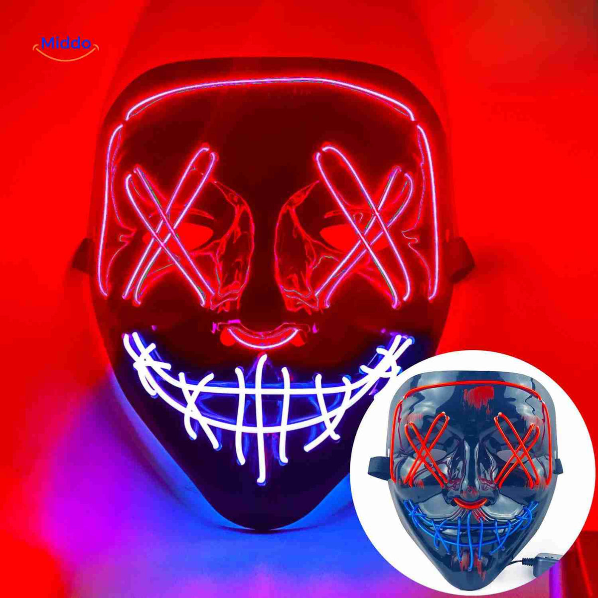 Lichtgevend LED-masker voor feesten en evenementen | Horror gezichtsmasker met EL-verlichting en aanpasbare bandjes | Sulvida
