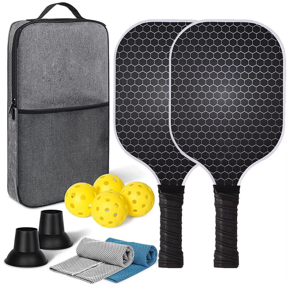 Set de raquettes de pickleball premium en fibre de carbone pour débutants et joueurs confirmés - Deux raquettes et balles incluses pour l’extérieur | Sulvida