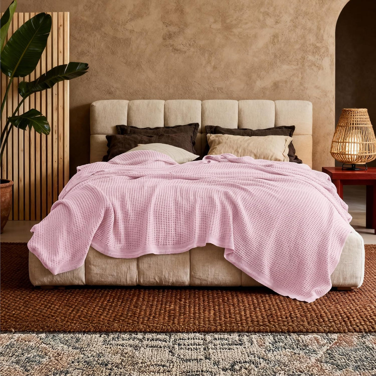 Katoenen Wafelweefsel Deken Queen Size Zacht Ademend Licht Luxe Zomerdeken voor Bed Bank Slaapkamer Comfort | Sulvida