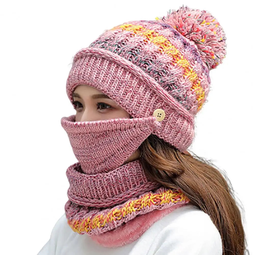 Gebreide Muts Sjaalset met Fluwelen Voering Winteraccessoires Dames Pompom Beanie Warme Hoofdbedekking Sjaal | Sulvida