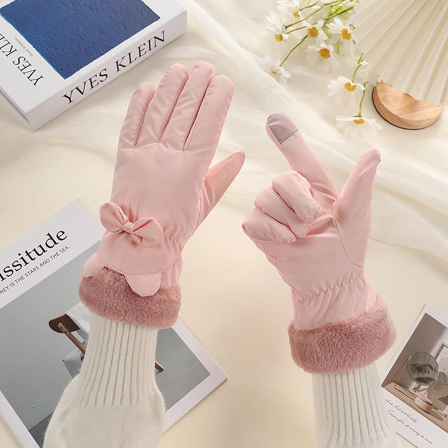 Elegante Touchscreen Winterhandschoenen voor Dames – Waterdicht Warm met Strikaccent Outdoor Fiets Mode | Sulvida