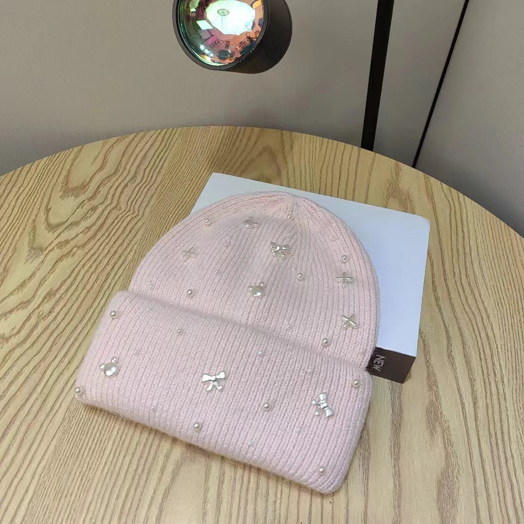 Gebreide Muts met Parelaccenten Winter Beanie Zachte Wol Volwassenen Wintermuts Trendy Comfortabel Warm Stijlvol | Sulvida