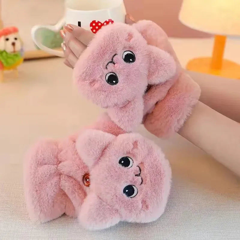 Pluche Dieren Vingerloze Handschoenen met Omklapbare Flap – Warm Schattig Winteraccessoire voor Dames | Sulvida