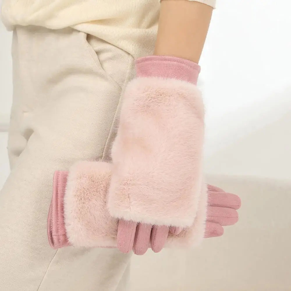 Winterhandschoenen Suède met Konijnenbont Touchscreen Winddicht Unisex Warm Gevoerd voor Herfst Winter | Sulvida