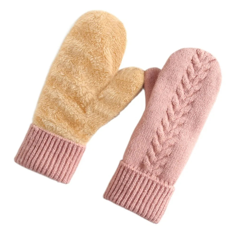 Winterwanten dubbellaags met fleecevoering zwart roze rood grijs beige kaki warm winddicht handschoenen dames | Sulvida