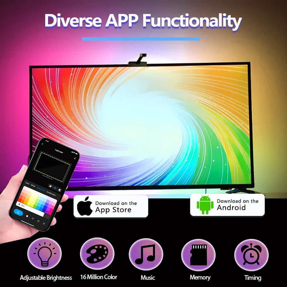 Bande LED de rétroéclairage TV RGBIC, 30 LED/m, synchronisation par caméra aux couleurs de l’écran, éclairage d’ambiance gaming pour TV de 55-75 pouces | Sulvida