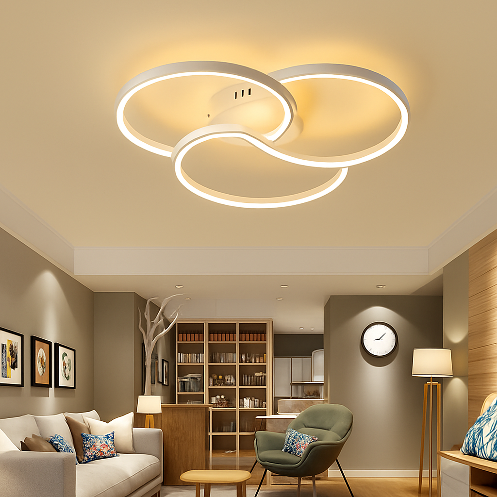 Design Plafondlamp LED Drie Cirkels Zwart Dimbaar Acryl Metaal Woonkamer Eetkamer Slaapkamer 58-90cm | Sulvida