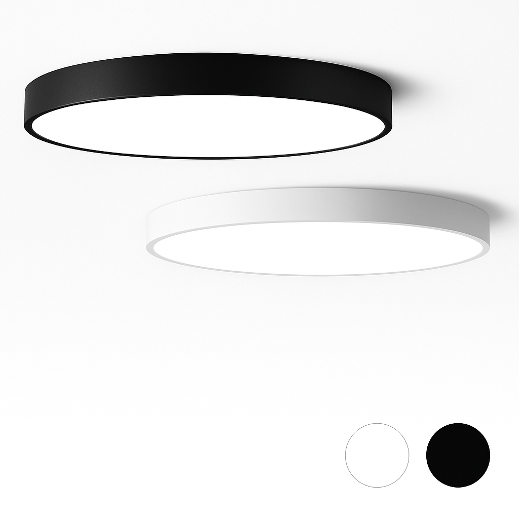 LED plafondlamp rond en ultra plat modern design zwart wit verkrijgbaar in vijf diameters voor woonkamer en slaapkamer | Sulvida
