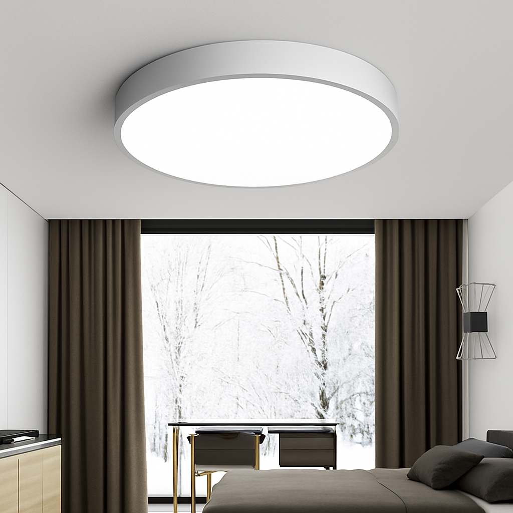 LED plafondlamp rond en ultra plat modern design zwart wit verkrijgbaar in vijf diameters voor woonkamer en slaapkamer | Sulvida