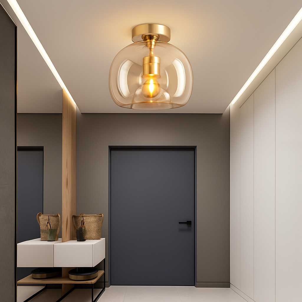 Glazen Plafondlamp LED Modern Cognac Grijs Design Woonkamer Slaapkamer Gang Luchtig Stijlvol Interieur | Sulvida