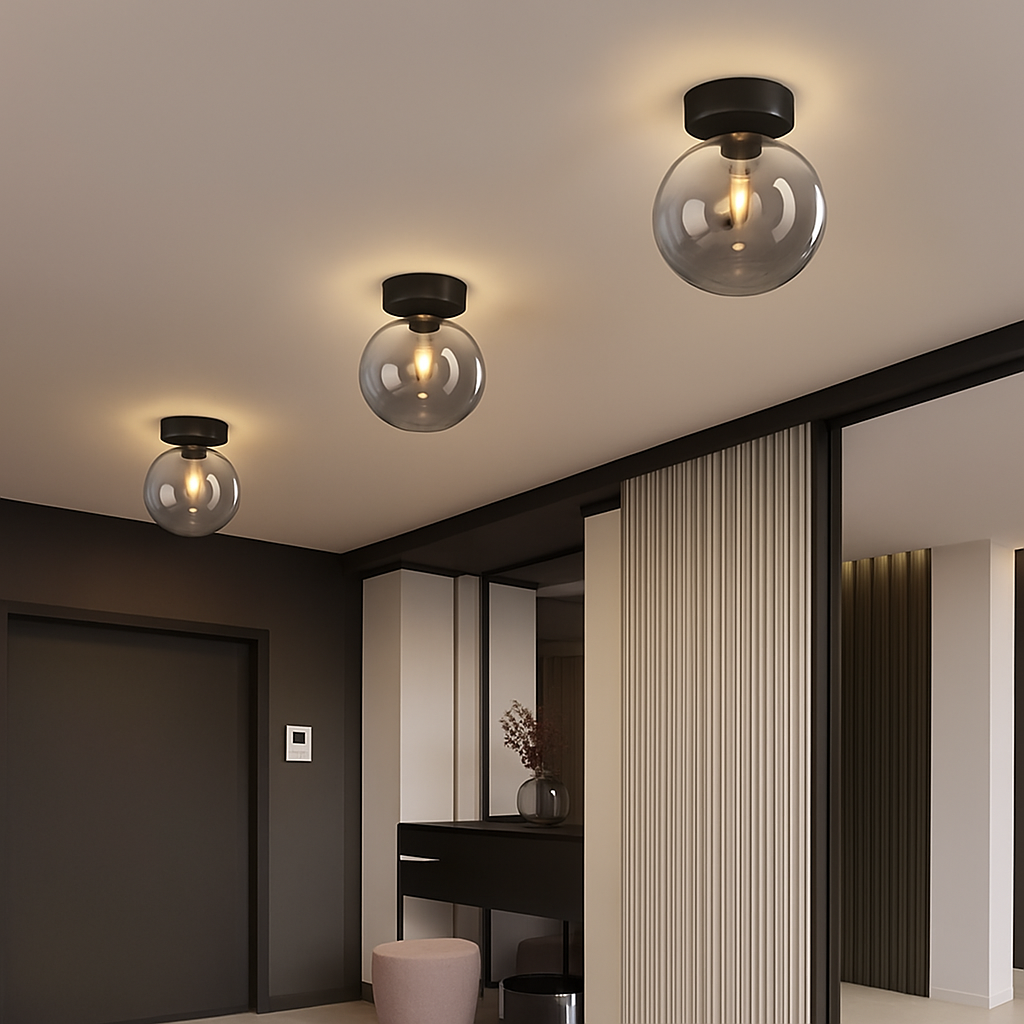 Glazen Plafondlamp LED Modern Cognac Grijs Design Woonkamer Slaapkamer Gang Luchtig Stijlvol Interieur | Sulvida