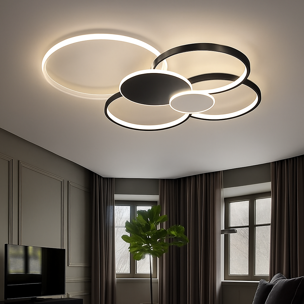 Moderne LED Plafondlamp Dimbaar met Afstandsbediening Zwart Goud Aluminium Design voor Slaapkamer Woonkamer | Sulvida