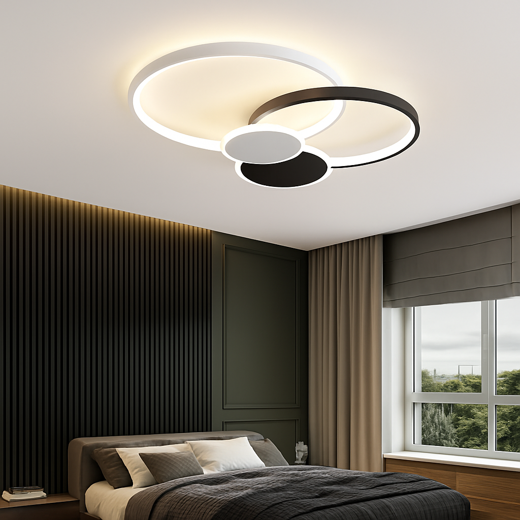 Moderne LED Plafondlamp Dimbaar met Afstandsbediening Zwart Goud Aluminium Design voor Slaapkamer Woonkamer | Sulvida