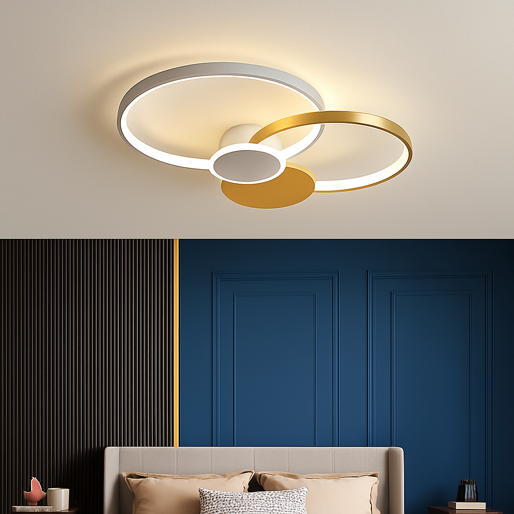 Moderne LED Plafondlamp Dimbaar met Afstandsbediening Zwart Goud Aluminium Design voor Slaapkamer Woonkamer | Sulvida