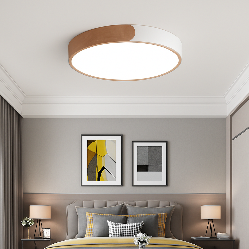 Ronde plafondlamp LED met hout en metalen afwerking modern design woonkamer slaapkamer 27-52cm dimbaar | Sulvida