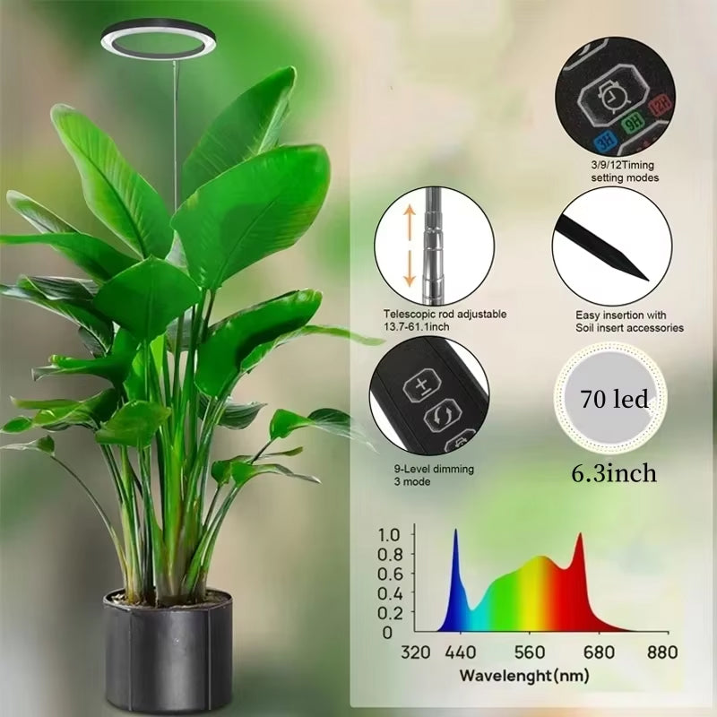 Lampe de croissance LED pour plantes, réglable de 20-165cm, spectre complet, USB, avec minuterie et variateur, pour plantes d’intérieur | Sulvida