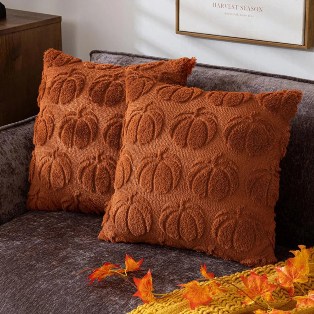 Pompoen Kussenhoes Pluche Herfst Decoratie Bank Woonkamer Feestelijk Oranje Bruin Wit Seizoen Accent | Sulvida