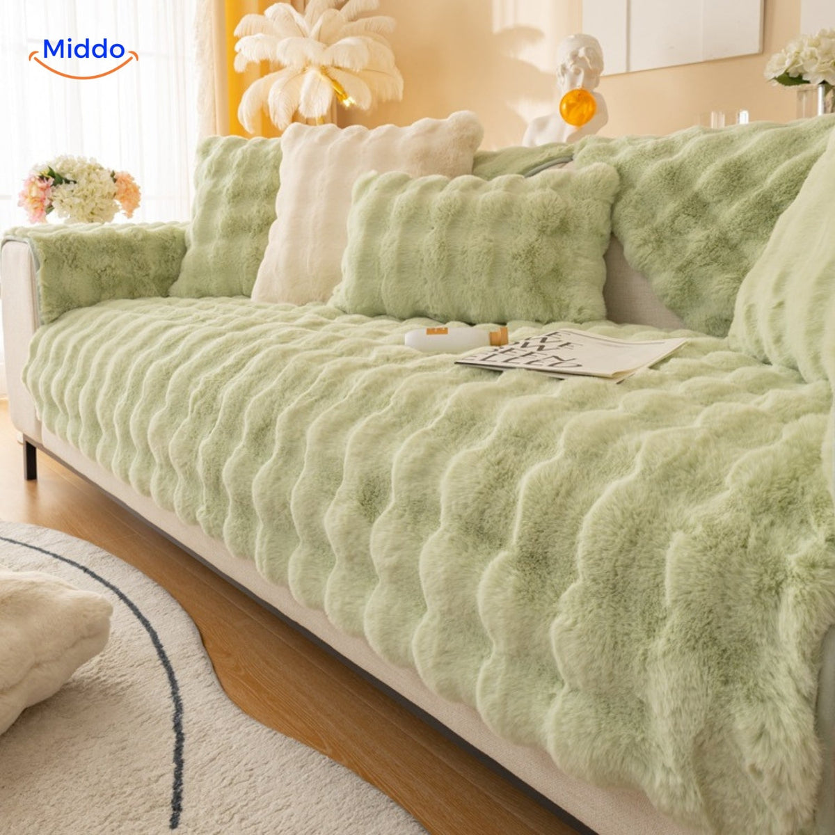 Pluche Meubelhoes Winter Bank Stoel Beschermer Oranje Wit Beige Grijs Groen Roze Warm Zacht Decoratief | Sulvida
