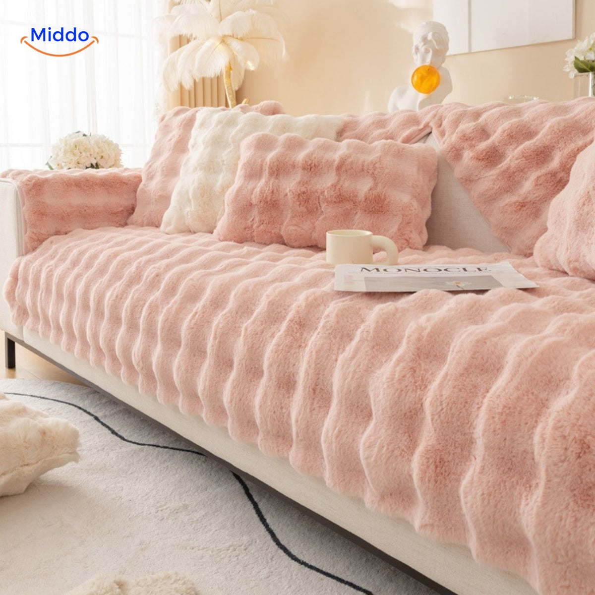 Pluche Meubelhoes Winter Bank Stoel Beschermer Oranje Wit Beige Grijs Groen Roze Warm Zacht Decoratief | Sulvida
