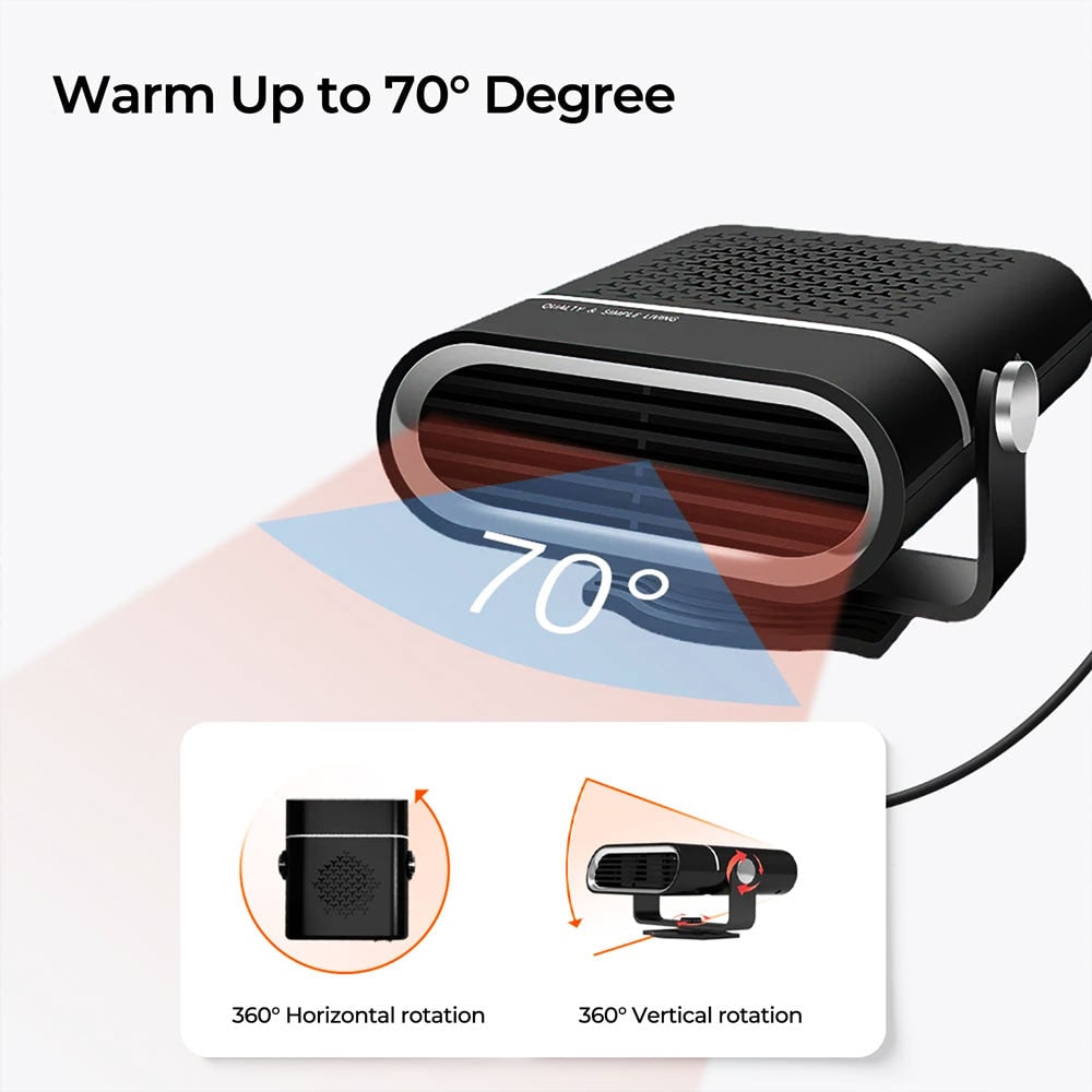 Mobiele Autoverwarmer 12V met Snelle Opwarmfunctie en Ontwaseming voor Autoruit Ontdooien Compact Design | Sulvida