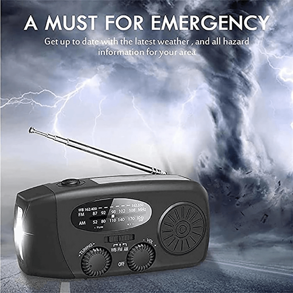 Draagbare Dynamo Noodradio AM/FM met Zaklamp en Powerbank voor Outdoor Camping Wandelen en Noodsituaties | Sulvida