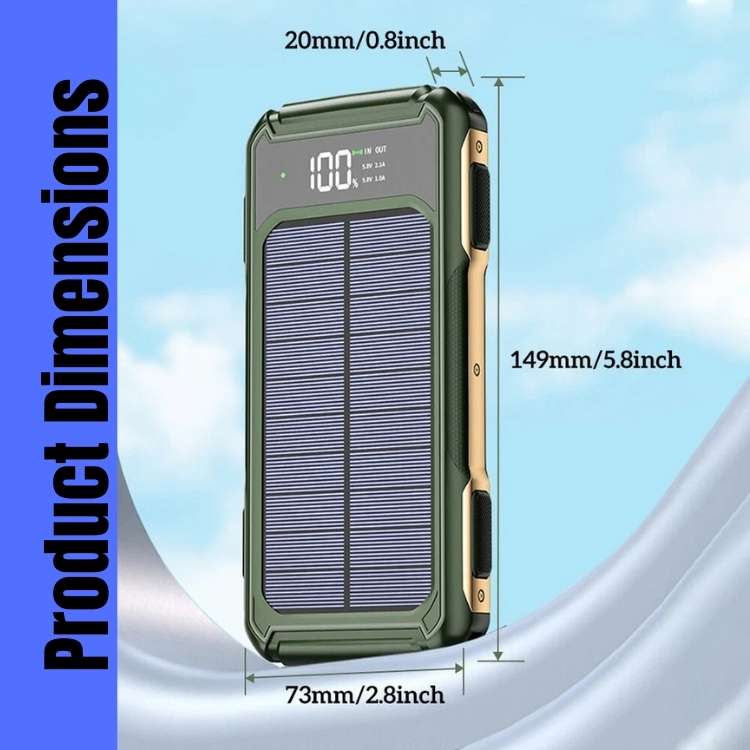 Solaire Powerbank 20.000mAh Zwart Oranje Groen USB Oplader voor Smartphone Outdoor Camping Noodstroom | Sulvida