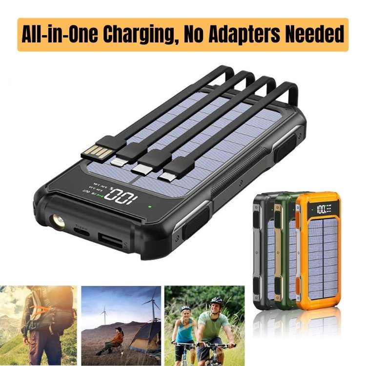 Solaire Powerbank 20.000mAh Zwart Oranje Groen USB Oplader voor Smartphone Outdoor Camping Noodstroom | Sulvida