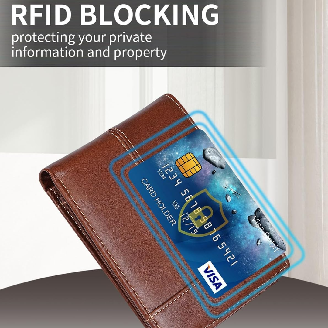 Leren Bifold Portemonnee met RFID-bescherming 16 Vakjes Heren Zwart Bruin Rood Compact Veilig Pasjes | Sulvida