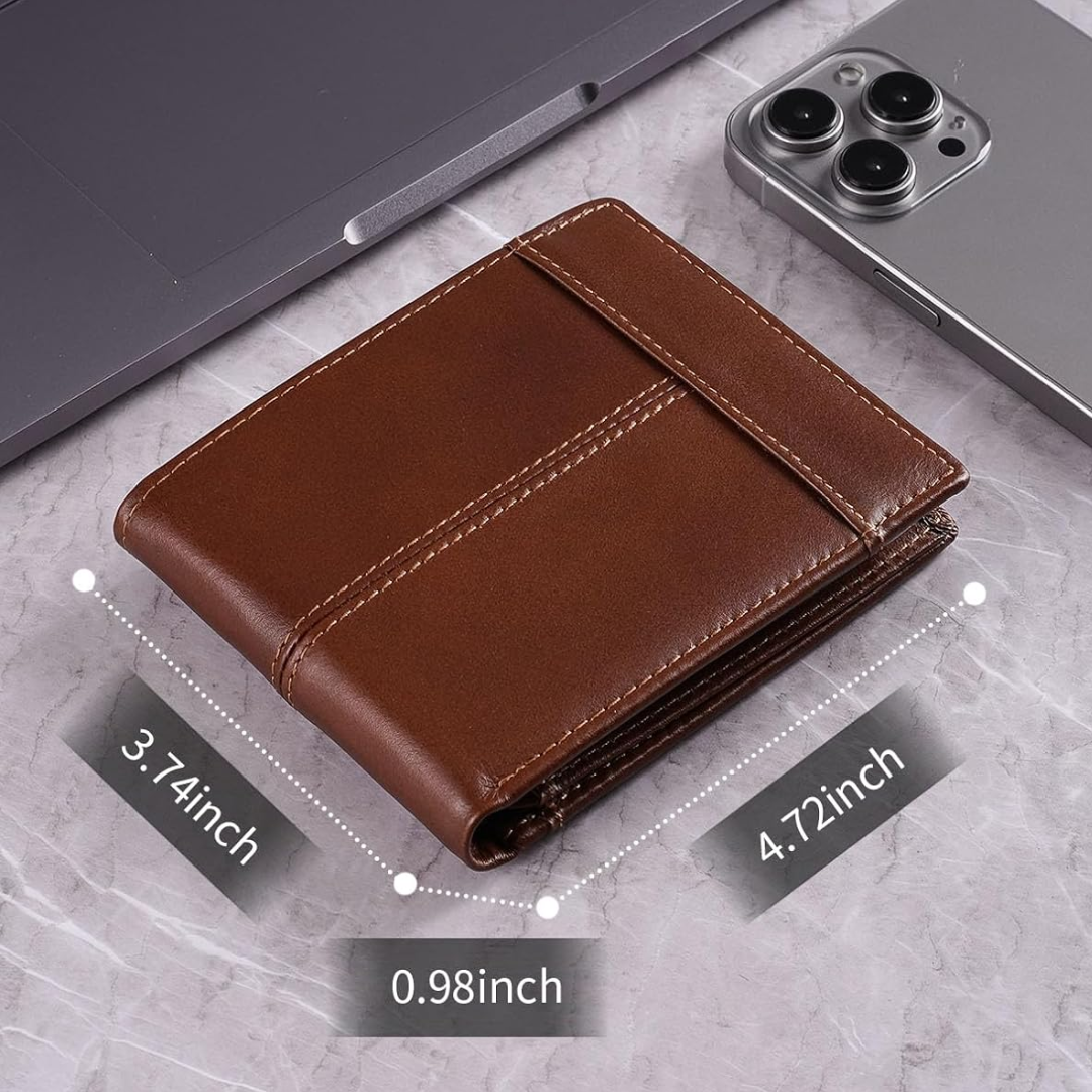 Leren Bifold Portemonnee met RFID-bescherming 16 Vakjes Heren Zwart Bruin Rood Compact Veilig Pasjes | Sulvida