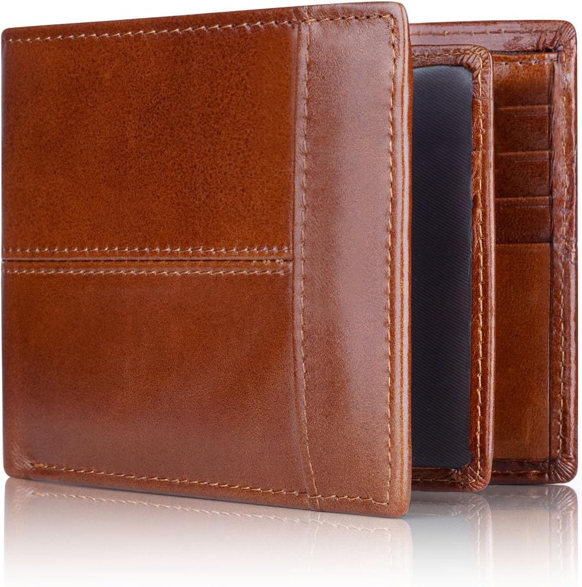 Leren Bifold Portemonnee met RFID-bescherming 16 Vakjes Heren Zwart Bruin Rood Compact Veilig Pasjes | Sulvida