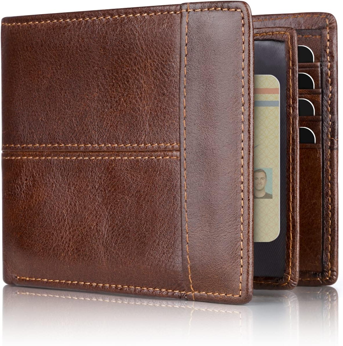 Leren Bifold Portemonnee met RFID-bescherming 16 Vakjes Heren Zwart Bruin Rood Compact Veilig Pasjes | Sulvida