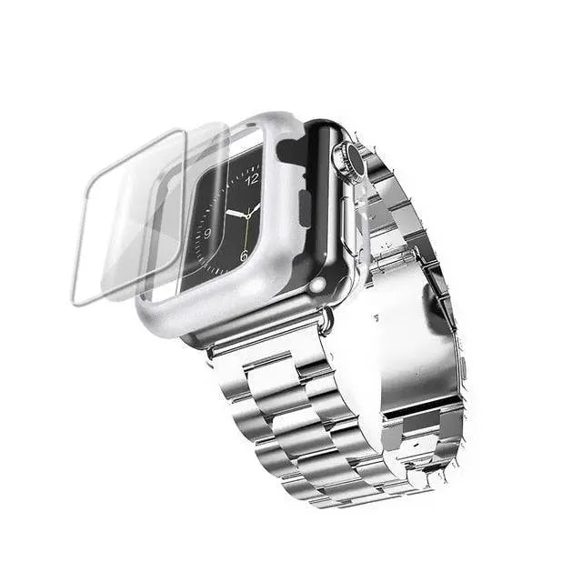 Bracelet de montre avec coque de protection pour Apple Watch, bracelet en acier avec boîtier, compatible avec les montres Series 1-5 | Sulvida