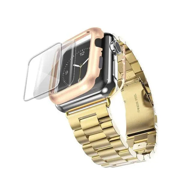 Bracelet de montre avec coque de protection pour Apple Watch, bracelet en acier avec boîtier, compatible avec les montres Series 1-5 | Sulvida