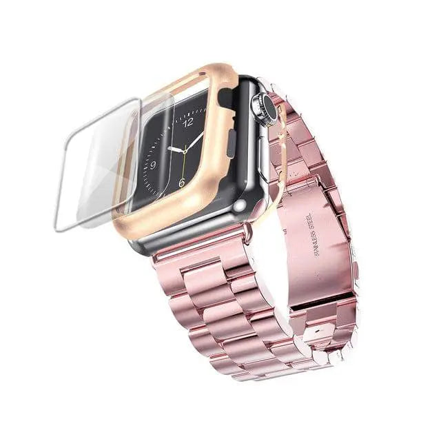 Bracelet de montre avec coque de protection pour Apple Watch, bracelet en acier avec boîtier, compatible avec les montres Series 1-5 | Sulvida
