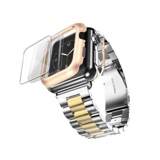 Bracelet de montre avec coque de protection pour Apple Watch, bracelet en acier avec boîtier, compatible avec les montres Series 1-5 | Sulvida