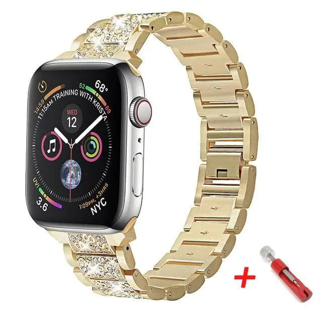 Bracelet de montre avec coque de protection en acier inoxydable pour Apple Watch 38 40 42 44mm, argent or noir métal | Sulvida