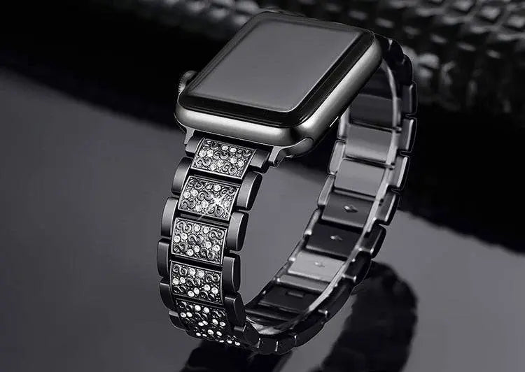 Bracelet de montre avec coque de protection en acier inoxydable pour Apple Watch 38 40 42 44mm, argent or noir métal | Sulvida
